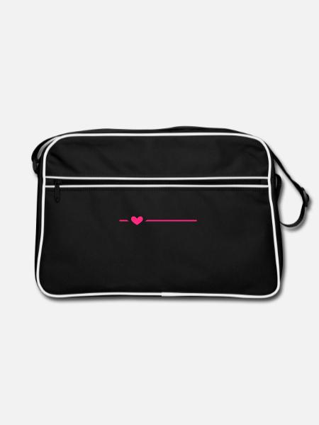 Linie Herz Rosa Strich Ornament Dekoration - Retro Tasche - Schwarz/Weiß - Vorne