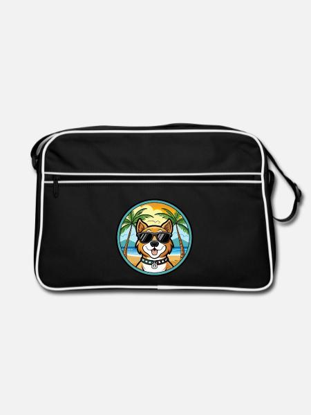 Cao De Castro Laboreiro Hunderasse Cartoon Strand - Retro Tasche - Schwarz/Weiß - Vorne
