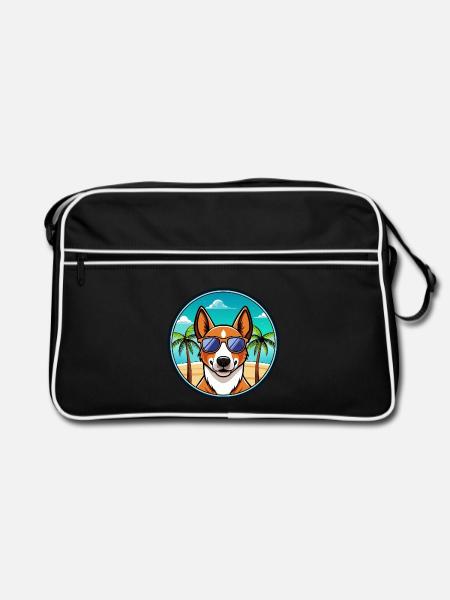 Basenji Hunderasse Cartoon Sonnenbrille Strand - Retro Tasche - Schwarz/Weiß - Vorne