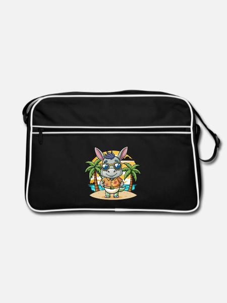 Esel Lustige Cartoon Sommer Strand Sonnenbrille - Retro Tasche - Schwarz/Weiß