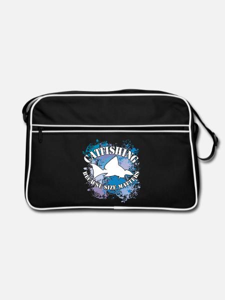 Silhouette de poisson-chat Wels Waller et taches de couleur - Sac Retro - noir/blanc - Devant