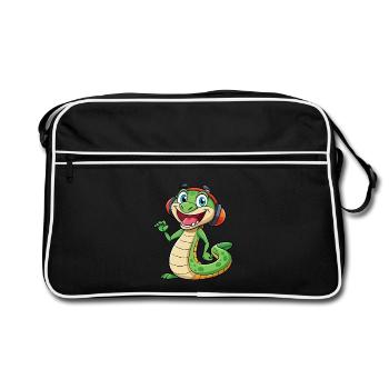 Serpent Drôle Dessin Animé Personnage Casque Musique - Sac Retro - noir/blanc - Devant