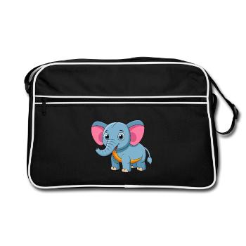 Éléphant Mignon Mascotte Personnage De Dessin Animé Kawaii - Sac Retro - noir/blanc - Devant