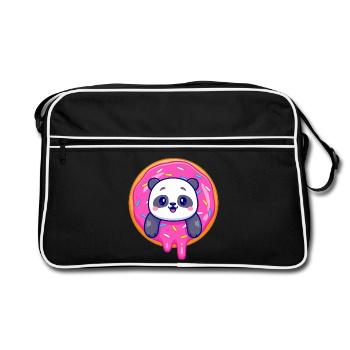 Süßes Pandababy und ein süßer Dounat - Retro Tasche - Schwarz/Weiß - Vorne