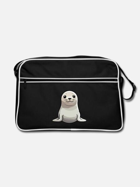 Siegel Niedliche Karikatur Kawaii Aquarell Tier Haustier - Retro Tasche - Schwarz/Weiß