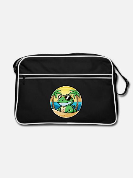 Eidechse Lustige Cartoon Sommer Strand Sonnenbrille Cool - Retro Tasche - Schwarz/Weiß - Vorne