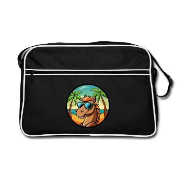 Cheval Drôle Dessin Animé Plage D’été Lunettes De Soleil Cool - Sac Retro - noir/blanc - Devant