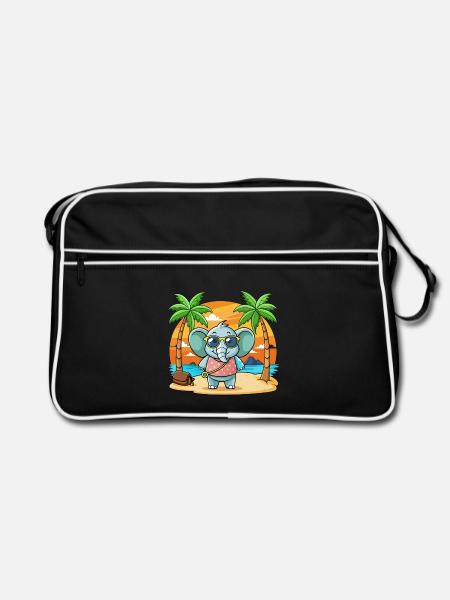 Elefant Lustige Cartoon Sommer Strand Sonnenbrille - Retro Tasche - Schwarz/Weiß - Vorne