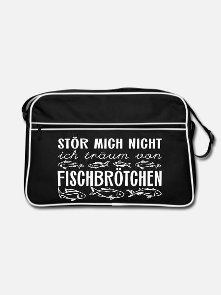 Ich träum von Fischbrötchen - Retro Tasche - Schwarz/Weiß - Vorne