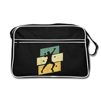 Bouldern Klettern Boulder Kletterer Bergsteiger - Retro Tasche - Schwarz/Weiß - Vorne