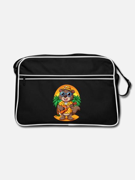 Lustige Biber Cartoon Sommer Strand Sonnenbrille - Retro Tasche - Schwarz/Weiß - Vorne