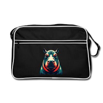Hippo Cartoon Character Colorful Pet Animal - Retro Bag - black/white - Front