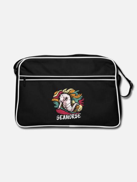 Funkelndes Seepferdchen Unterwasserwelt - Retro Tasche - Schwarz/Weiß