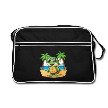 Turtle Funny Cartoon Summer Beach Sunglasses - Retro Bag - black/white - Front
