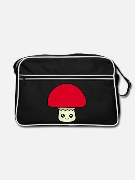 Champignon Kawaii Kawaii Chibi Nourriture Kawaii - Sac Retro - noir/blanc - Devant