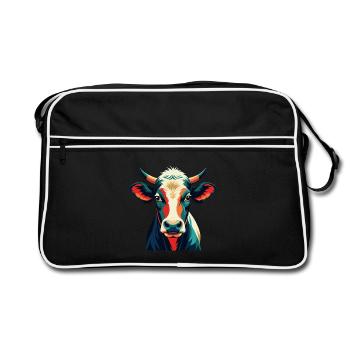 Cow Cartoon Character Colorful Pet Animal - Retro Bag - black/white - Front