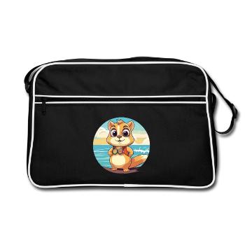 Chipmunk Aquarell Cartoon Kawaii Clipart Tier - Retro Tasche - Schwarz/Weiß - Vorne