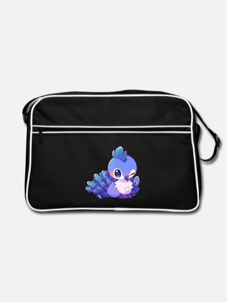 Pfau Niedlich Glücklich Kawaii Cartoon Clipart Tier - Retro Tasche - Schwarz/Weiß