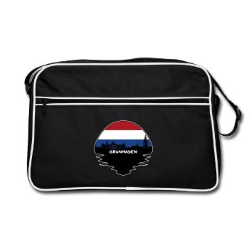 Groningen Niederlande Flagge Skyline Silhouette Trav - Retro Tasche - Schwarz/Weiß - Vorne