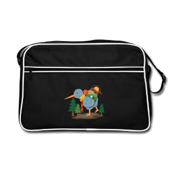Reiselustiger Kiwivogel Backpacker - Retro Tasche - Schwarz/Weiß - Vorne