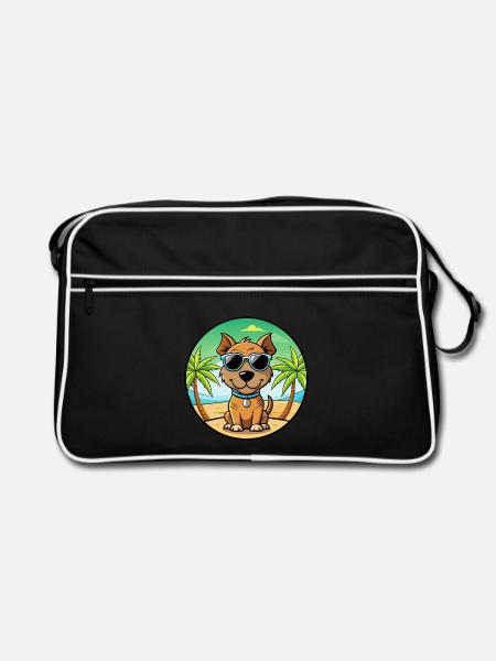Teddy Roosevelt Terrier Hunderasse Cartoon Strand - Retro Tasche - Schwarz/Weiß - Vorne