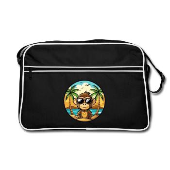 Singe Drôle Dessin Animé Plage D’été Lunettes De Soleil Cool - Sac Retro - noir/blanc - Devant