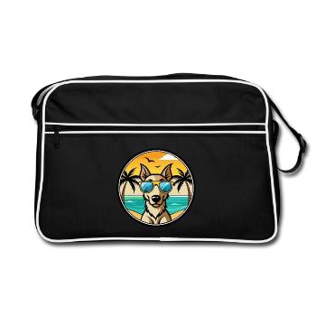 Lurcher Hund Rasse Cartoon Sonnenbrille Strand - Retro Tasche - Schwarz/Weiß - Vorne