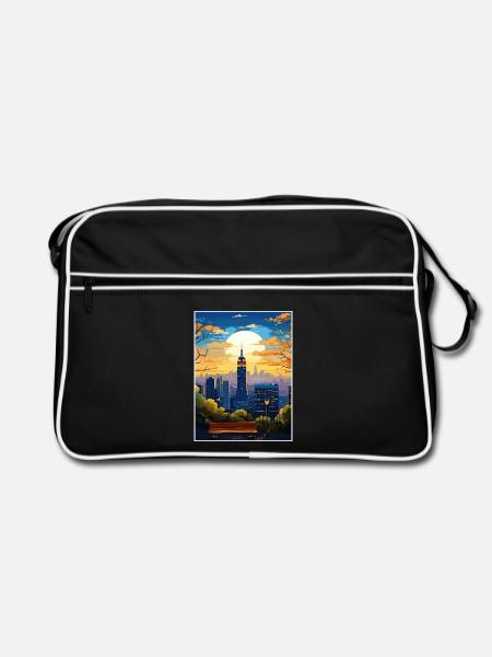 Manhattan New York Vintage Reiseposter Souvenir - Retro Tasche - Schwarz/Weiß