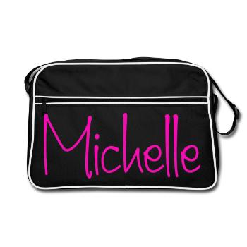 Michelle Neon-Handschrift - Retro Tasche - Schwarz/Weiß - Vorne