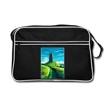 Glastonbury Tor Angleterre Royaume-Uni Affiche de voyage souvenir - Sac Retro - noir/blanc - Devant