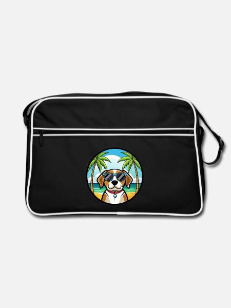 Kerry Beagle Hunderasse Cartoon Sonnenbrille Strand - Retro Tasche - Schwarz/Weiß - Vorne