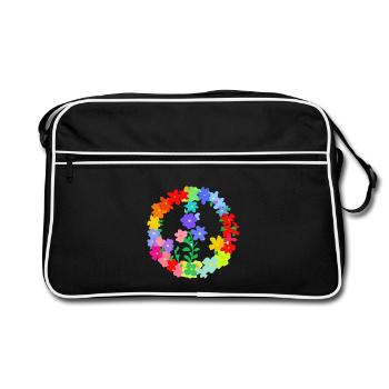 Hippi Blumenkranz Frieden und Liebe - Retro Tasche - Schwarz/Weiß - Vorne
