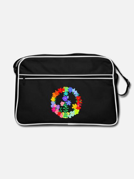 Hippi Blumenkranz Frieden und Liebe - Retro Tasche - Schwarz/Weiß - Vorne