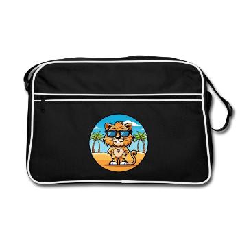 Liger Hybrid Lion Tiger Cat Breed Cartoon Beach - Retro Bag - black/white - Front