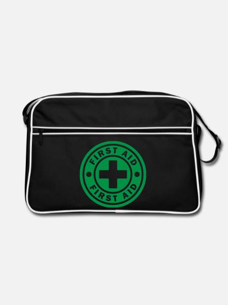 First Aid Medical Cross Sicherheitssymbol Vektor-Symbol - Retro Tasche - Schwarz/Weiß - Vorne