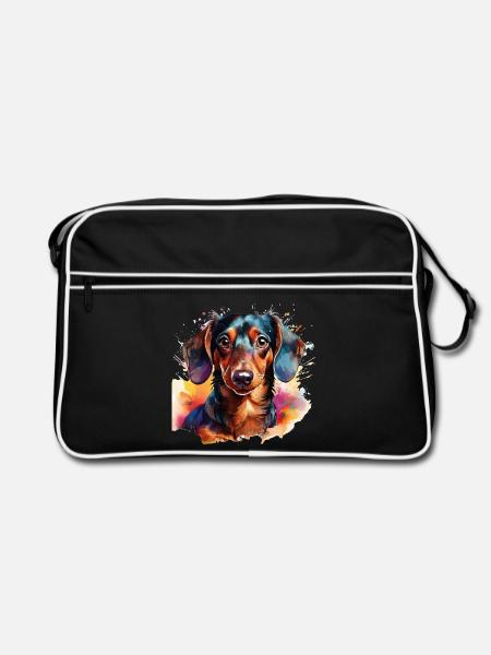 Dackel - Retro Tasche - Schwarz/Weiß