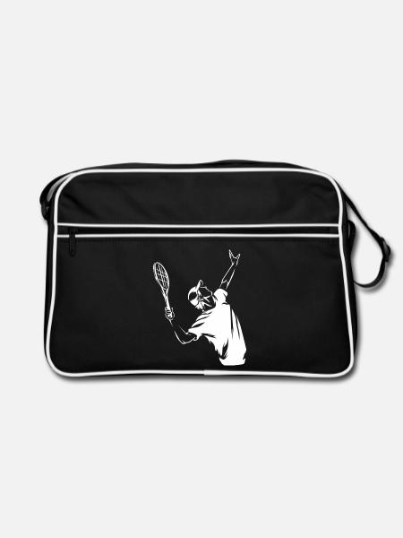 Spritziger Aufschlag Rasentennis - Retro Tasche - Schwarz/Weiß