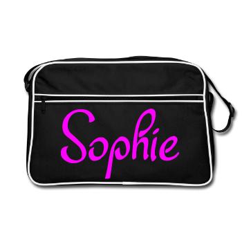 Sophie Neon Rosa Script - Retro Tasche - Schwarz/Weiß - Vorne