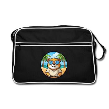 Cochon d’Inde Drôle Dessin Animé Plage Été Lunettes de soleil - Sac Retro - noir/blanc - Devant