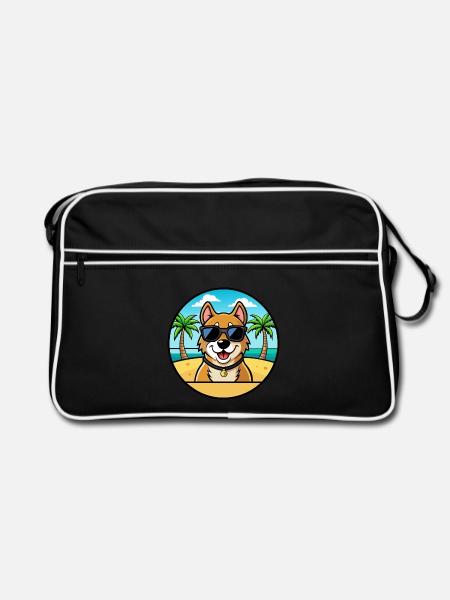 Alano Español Hunderasse Cartoon Sonnenbrille Strand - Retro Tasche - Schwarz/Weiß - Vorne
