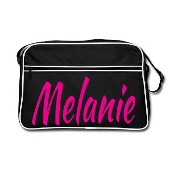 Melanie Schrift Neon Pink auf Schwarz - Retro Tasche - Schwarz/Weiß - Vorne
