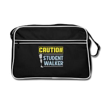 Vorsicht Student Walker Amputierter Amputierter Ch - Retro Tasche - Schwarz/Weiß - Vorne
