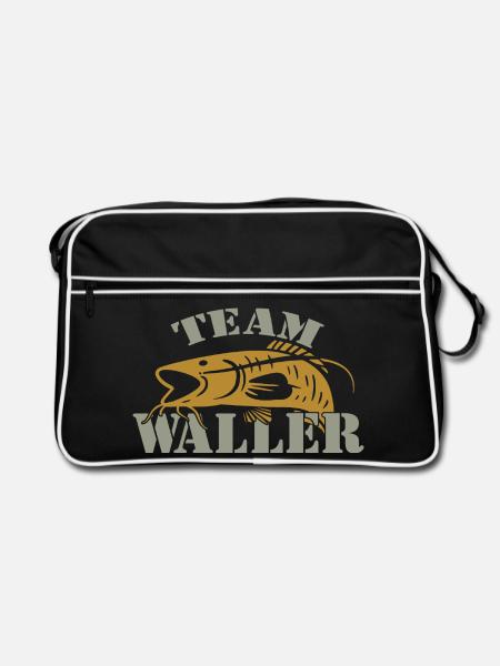 Team Waller - Wels fischen - Retro Tasche - Schwarz/Weiß - Vorne