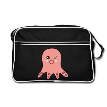 Oktopus Meerestiere - Retro Tasche - Schwarz/Weiß - Vorne