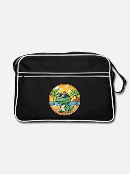 Dinosaurier Lustige Cartoon Sommer Strand Sonnenbrille - Retro Tasche - Schwarz/Weiß - Vorne