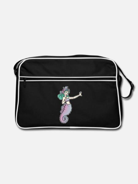 Anmutige Seepferdchen Prinzessin - Retro Tasche - Schwarz/Weiß