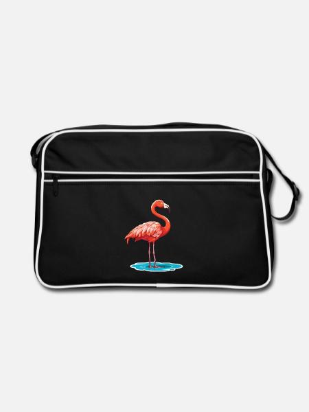 Flamingo-Karikatur Kawaii Aquarell-Illustration - Retro Tasche - Schwarz/Weiß