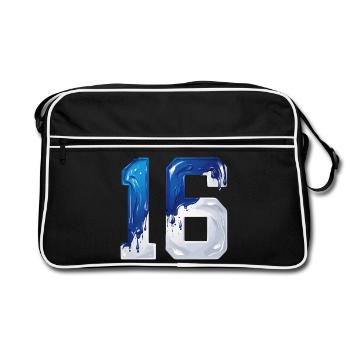 NO. 16 NUMBER 16 BLUE WHITE 16TH BIRTHDAY - Retro Bag - black/white - Front