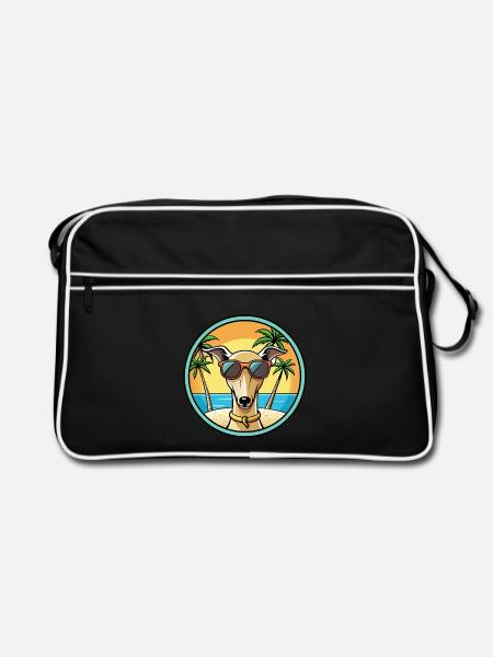 Italienischer Windhund Hunderasse Cartoon Sonnenbrille Strand - Retro Tasche - Schwarz/Weiß - Vorne