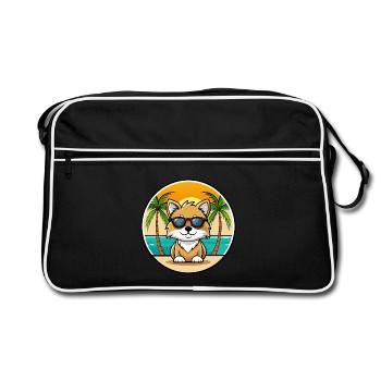 Toy German Spitz Dog Breed Cartoon Sunglass Beach - Retro Bag - black/white - Front